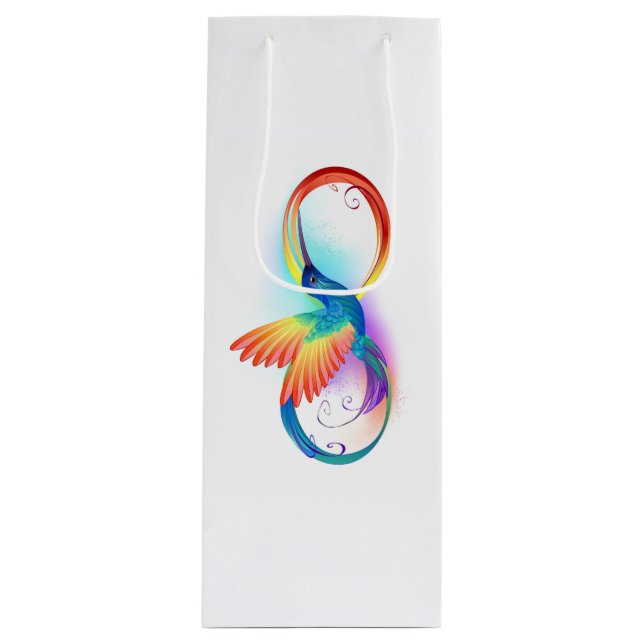 Rainbow Hummingbird with Infinity symbol Wine Gift Bag (Front)