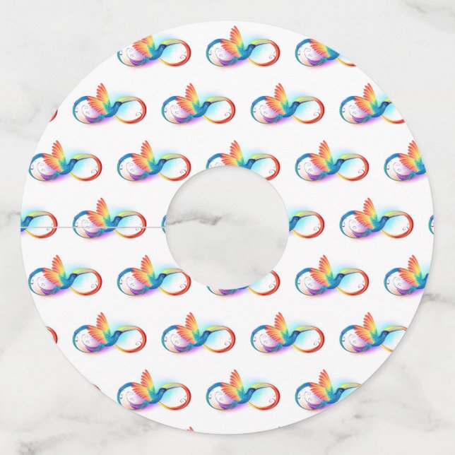 Rainbow Hummingbird with Infinity symbol Wine Glass Tag (Front)