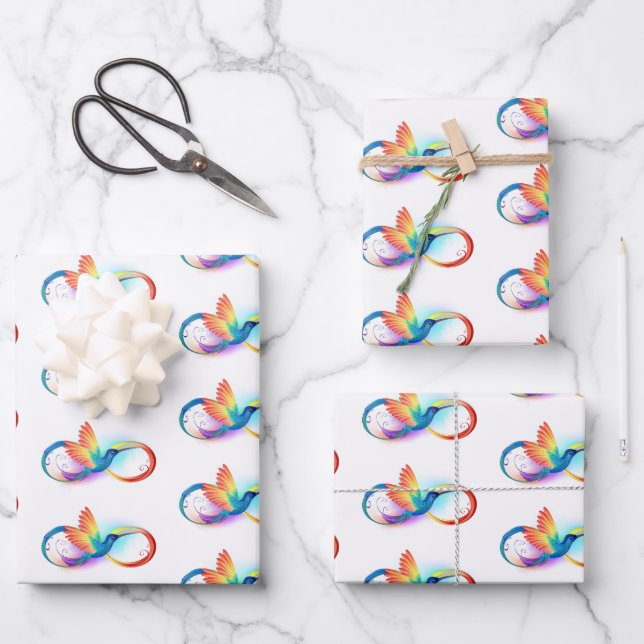 Rainbow Hummingbird with Infinity symbol Wrapping Paper Sheet (Front)