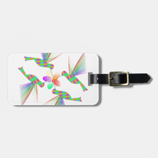 Rainbow Hummingbirds Kissing A Flower Luggage Tag (Front Horizontal)
