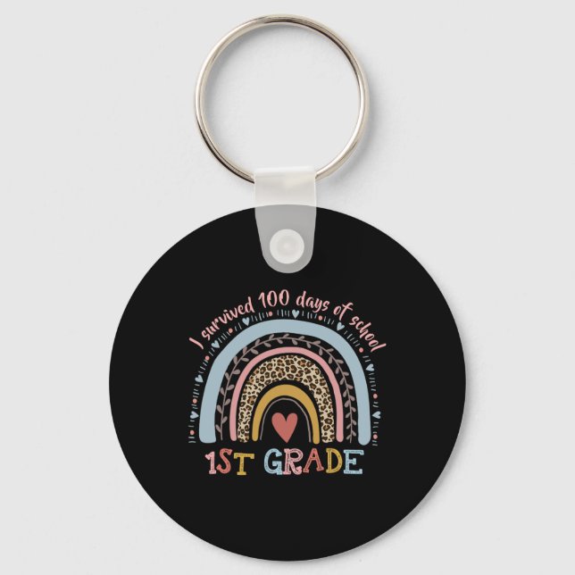Rainbow I Survived 100 Days Of 1st Grade School St Keychain (Front)