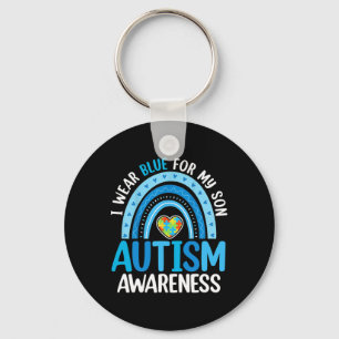 Rainbow I Wear Blue For My Son Autism Awareness Keychain
