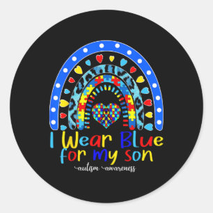 Rainbow I Wear Blue For My Son Autism Spectrum Dis Classic Round Sticker