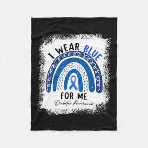 Rainbow I Wear Blue Ribbon For Me T1d Diabetes Awa Fleece Blanket