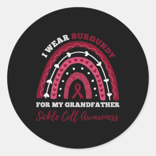 Rainbow I Wear Burgundy Grandfather Sickle Cell Aw Classic Round Sticker