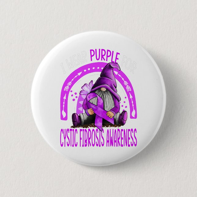 Rainbow I Wear Purple Cystic Fibrosis Awareness 2 Inch Round Button (Front)