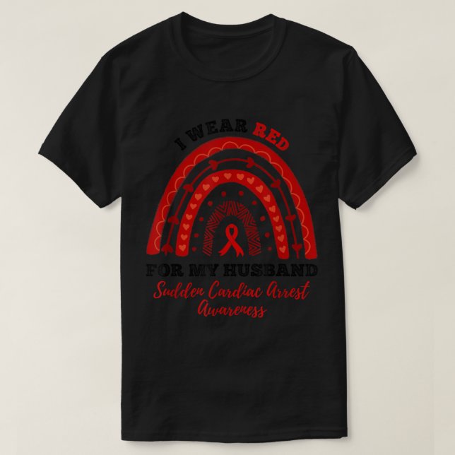 Rainbow I Wear Red Husband Sudden Cardiac Arrest A T-Shirt (Design Front)