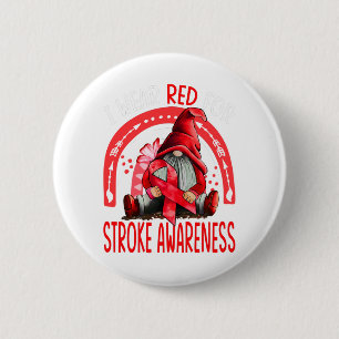 Rainbow I Wear Red Stroke Awareness Gnomes 2 Inch Round Button
