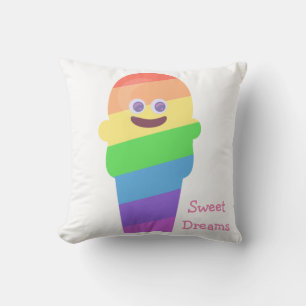 Rainbow Ice Cream Cone Colourful Art Fun Throw Pillow
