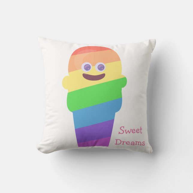 Rainbow Ice Cream Cone Colourful Art Fun Throw Pillow (Front)