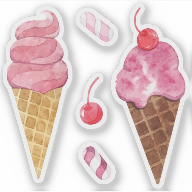 Rainbow ice cream cones watercolor cherry (Front)
