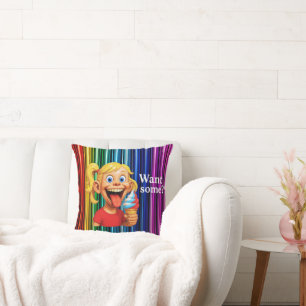 Rainbow Ice Cream Giggle Throw Pillow