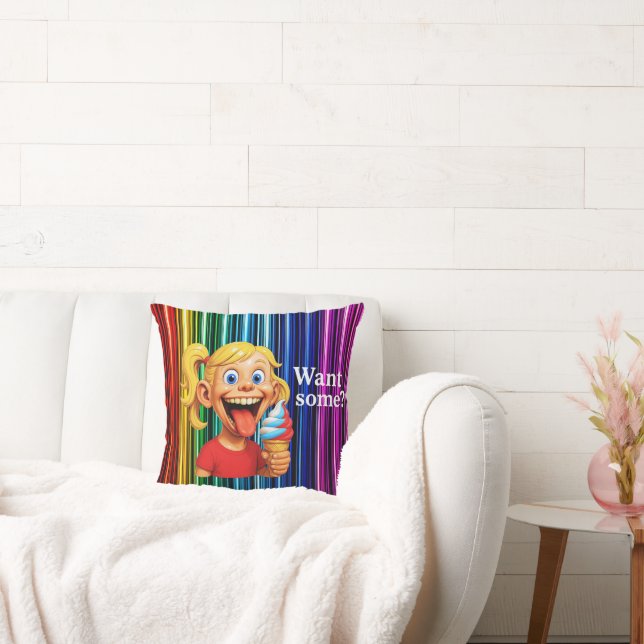 Rainbow Ice Cream Giggle Throw Pillow (Couch)