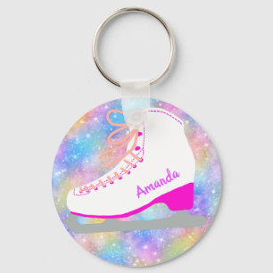 Rainbow Ice Skating Personalized Figure Skater's Keychain