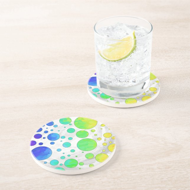 Rainbow Icy Polka Dot Pattern Coaster (Side)