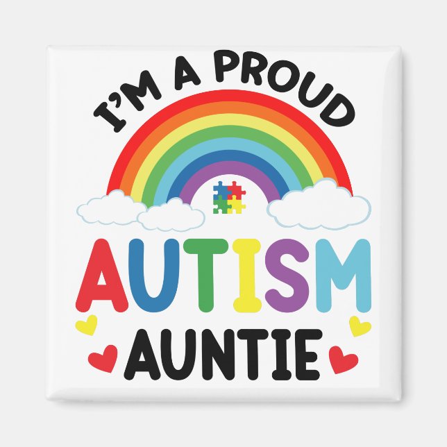 Rainbow I'm A Proud Autism Auntie Autism Awareness Magnet (Front)