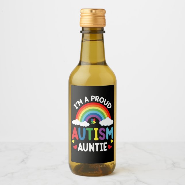 Rainbow I'm A Proud Autism Auntie Autism Awareness Wine Label (Front)