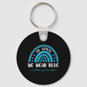 Rainbow In April We Wear Blue Autism Awareness Keychain