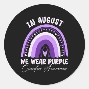 Rainbow In August We Wear Purple Overdose Awarenes Classic Round Sticker