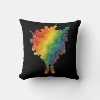 Rainbow IN Beige Boots  Throw Pillow