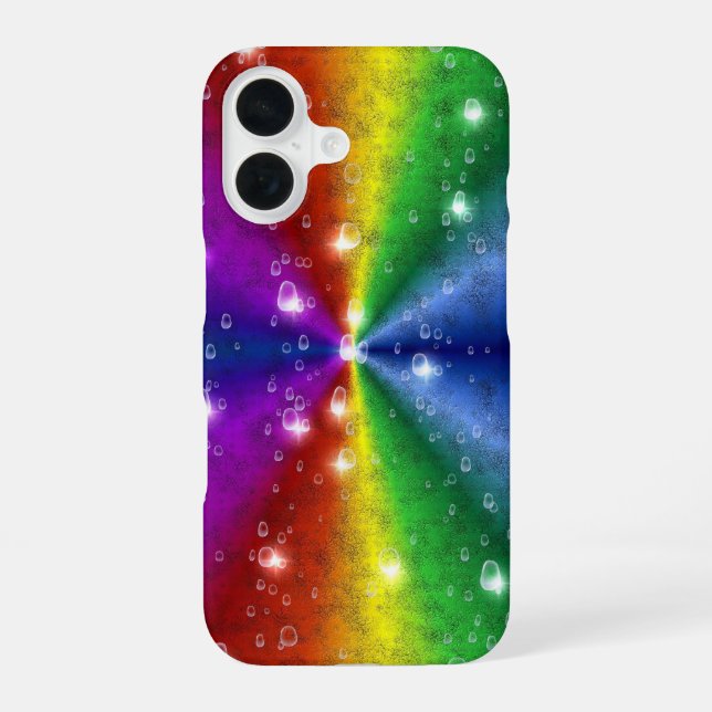 Rainbow in Elephant Skin Leather Optik , Raindrops iPhone 16 Case (Back)