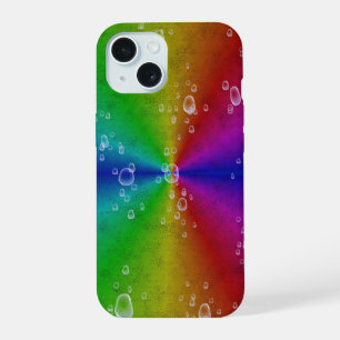 Rainbow in elephant skin leather optik with drops iPhone 15 case
