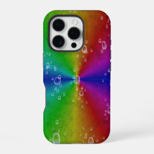 Rainbow in elephant skin leather optik with drops iPhone 16 pro case
