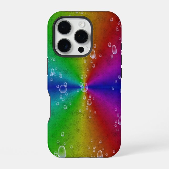 Rainbow in elephant skin leather optik with drops iPhone case (Back)