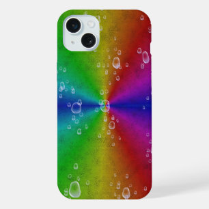 Rainbow in elephant skin leather optik with drops iPhone 15 plus case