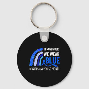 Rainbow In November We Wear Blue Diabetes Awarenes Keychain