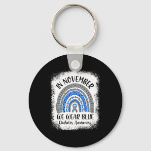 Rainbow In November We Wear Blue Diabetes Awarenes Keychain
