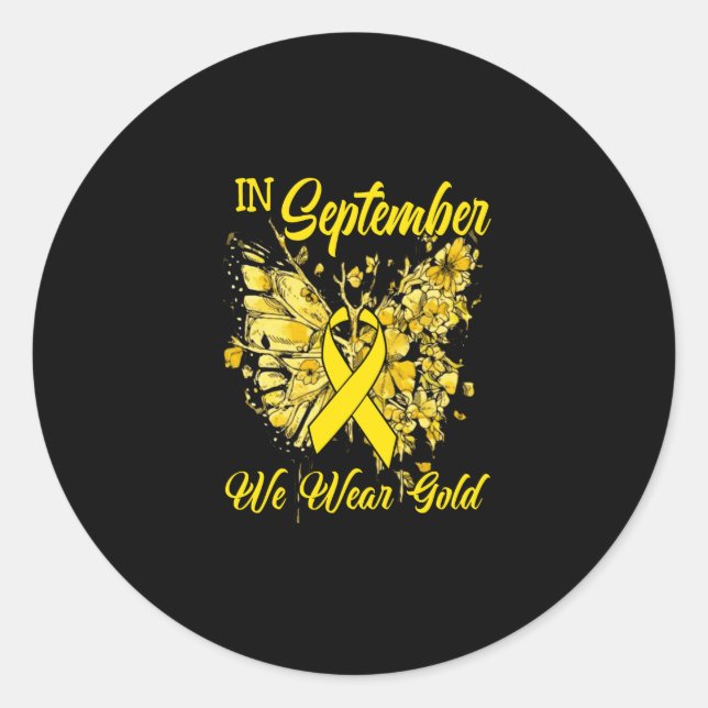 Rainbow In September We Wear Gold Childhood Cancer Classic Round Sticker (Front)