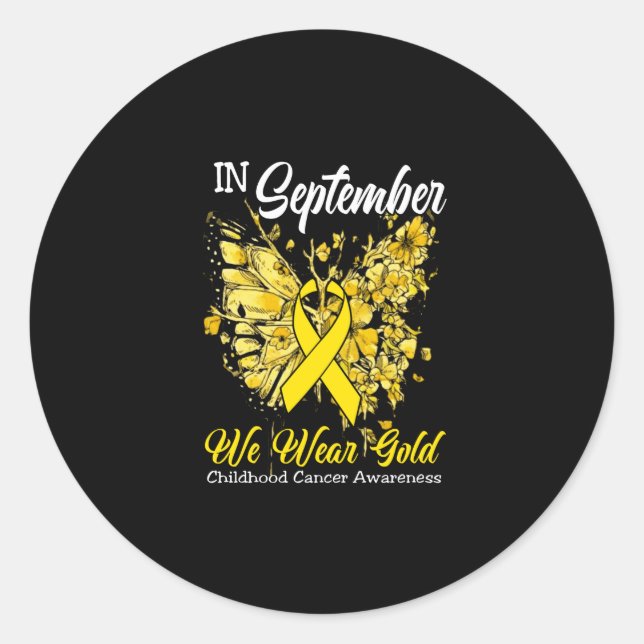 Rainbow In September We Wear Gold Childhood Cancer Classic Round Sticker (Front)