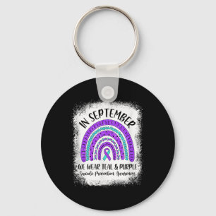 Rainbow In September We Wear Teal Purple Suicide P Keychain