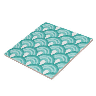 Rainbow in watercolor - turquoise tile