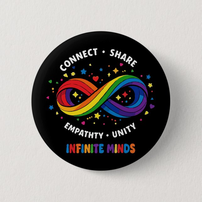 Rainbow Infinity Neurodiversity Symbol - Infinite  2 Inch Round Button (Front)