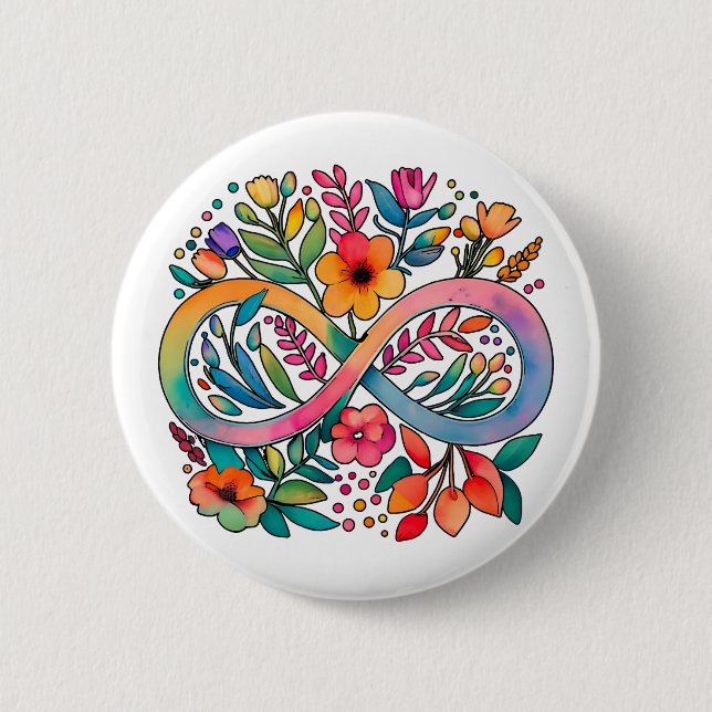  Rainbow Infinity Watercolor Flowers Autism 2 Inch Round Button (Front)