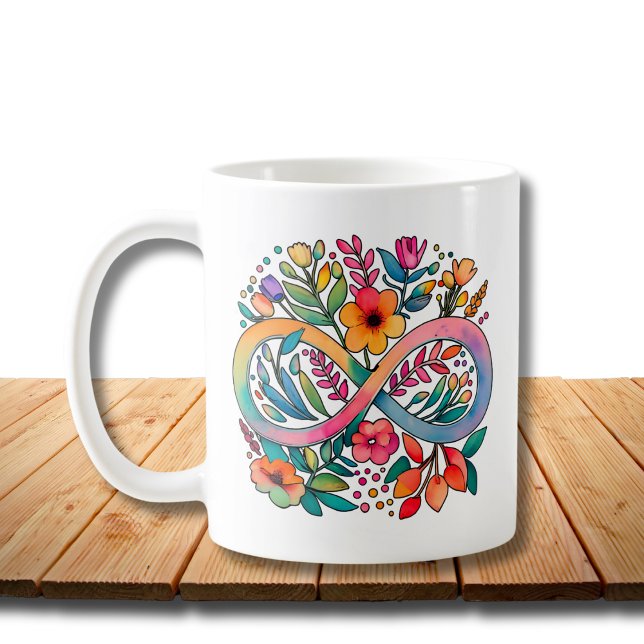  Rainbow Infinity Watercolor Flowers Autism Coffee Mug (Creator Uploaded)