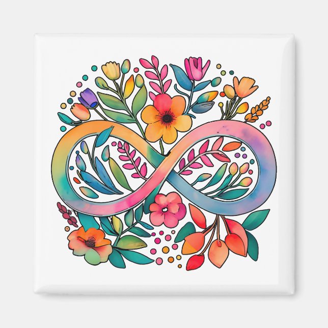 Rainbow Infinity Watercolor Flowers Autism Magnet (Front)