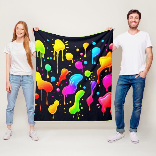 Rainbow Ink Paint Splashes Fleece Blanket (In Situ)