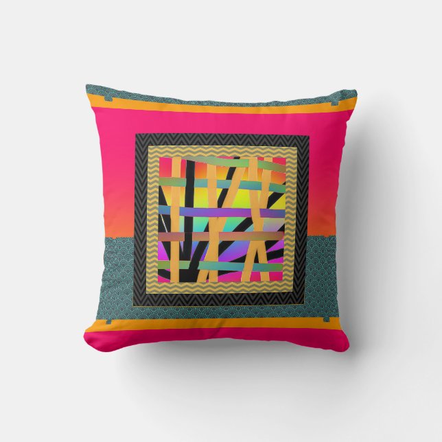Rainbow Interwoven  Throw Pillow (Front)