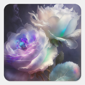 Rainbow Iridescence Flowers Square Sticker