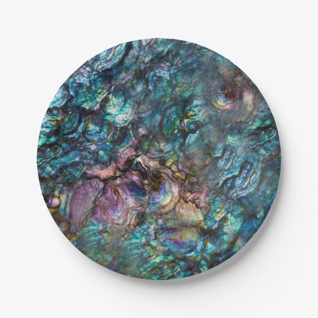 Rainbow Iridescent Abalone Beach Sea Shell Paper Plate (Front)