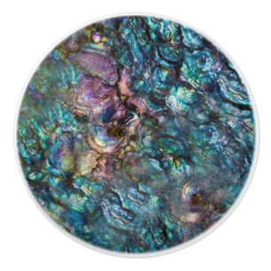 Rainbow Iridescent Abalone Sea Shell Ceramic Knob