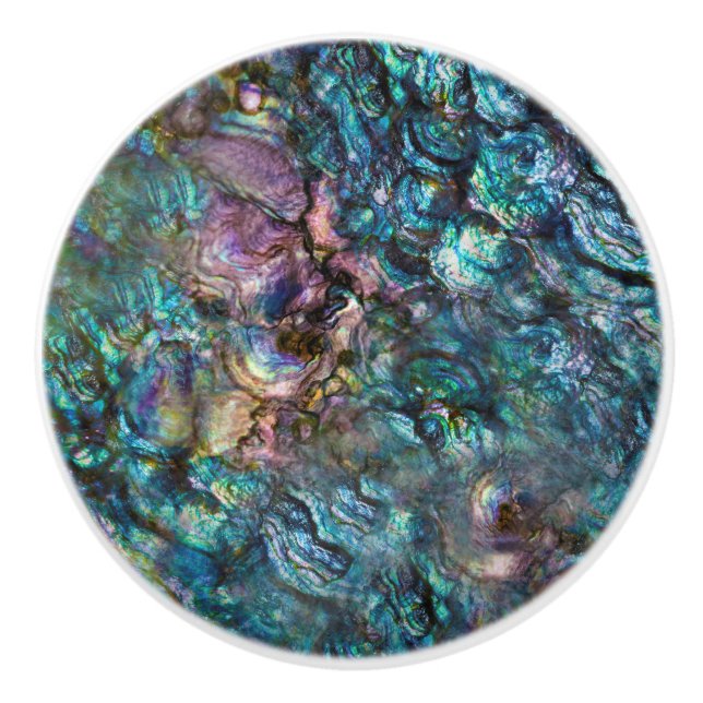 Rainbow Iridescent Abalone Sea Shell Ceramic Knob (Front)