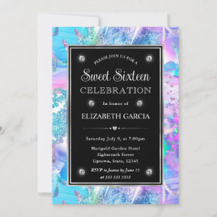 Rainbow Iridescent Glitter Pattern Sweet 16 Invitation