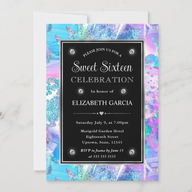 Rainbow Iridescent Glitter Pattern Sweet 16 Invitation (Front)