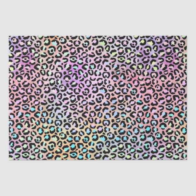 Rainbow Iridescent Gradient and Leopard Spots Tissue Paper (Front)