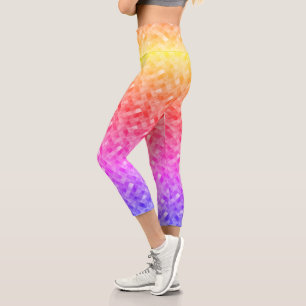Rainbow Iridescent Jewel Look Geometric Pattern Capri Leggings