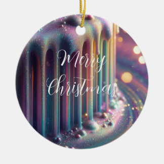 Rainbow Iridescent Liquid Drips Christmas Ceramic Ornament